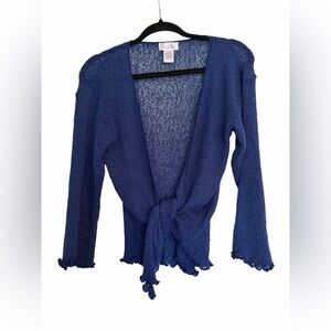 Elegant Blue Sheer Knit Open-Front Shrug Cardigan One Size